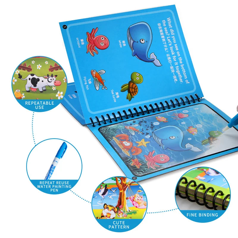 Magic Water Drawing Book for Kids — Mess-Free Reusable Coloring Book | Montessori Activity