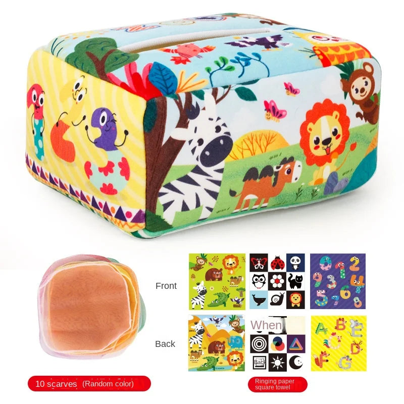 Montessori Sensory Tissue Box Toy — Baby Development Toy for Infants 0–18 Months