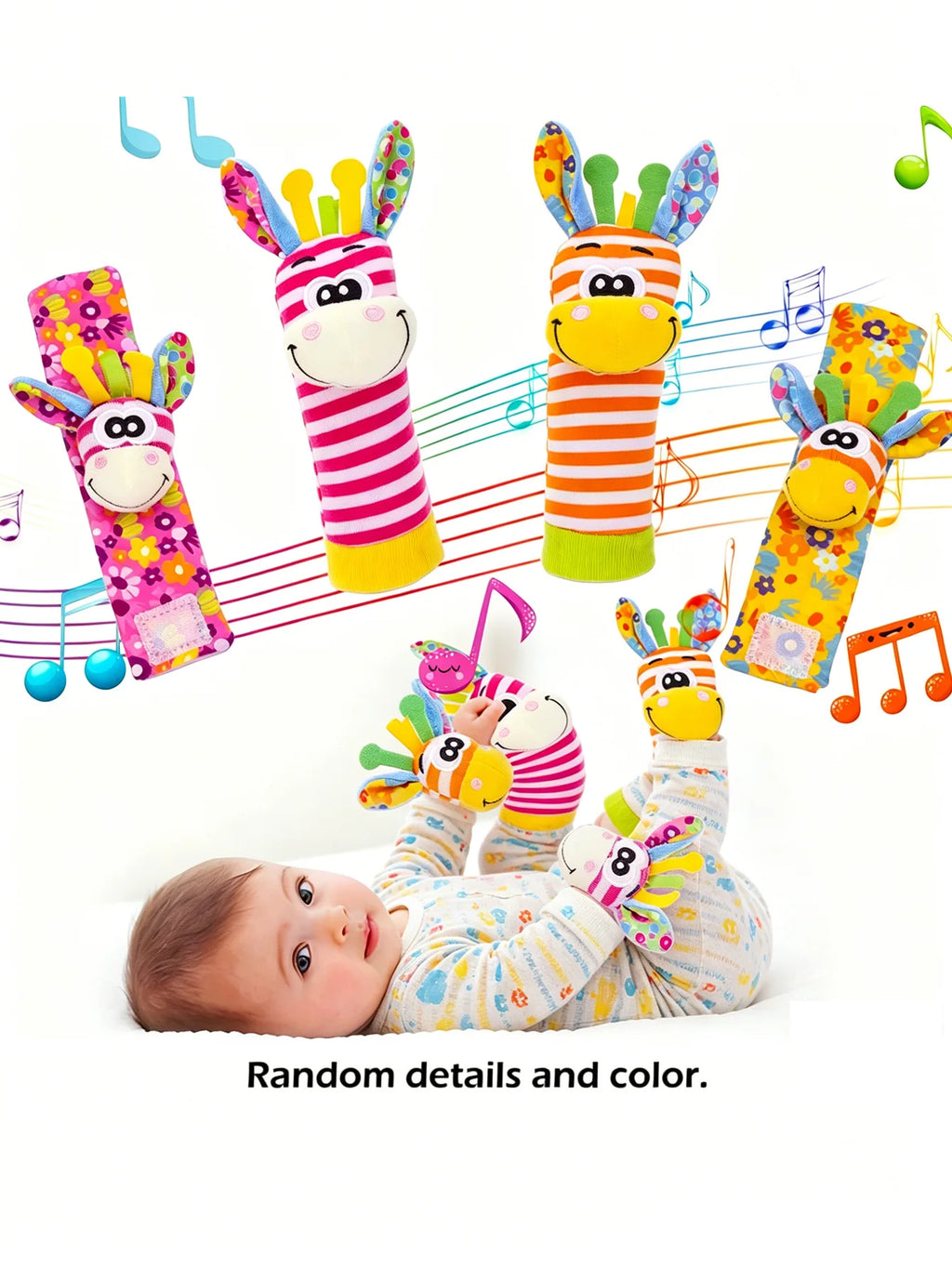 Little Paws™ Baby Rattle & Foot Finder Set – 4-Piece Soft Animal Toys for Newborns & Infants