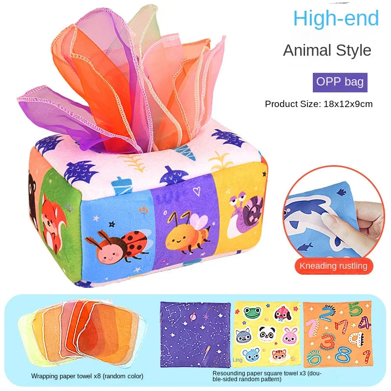 Montessori Sensory Tissue Box Toy — Baby Development Toy for Infants 0–18 Months