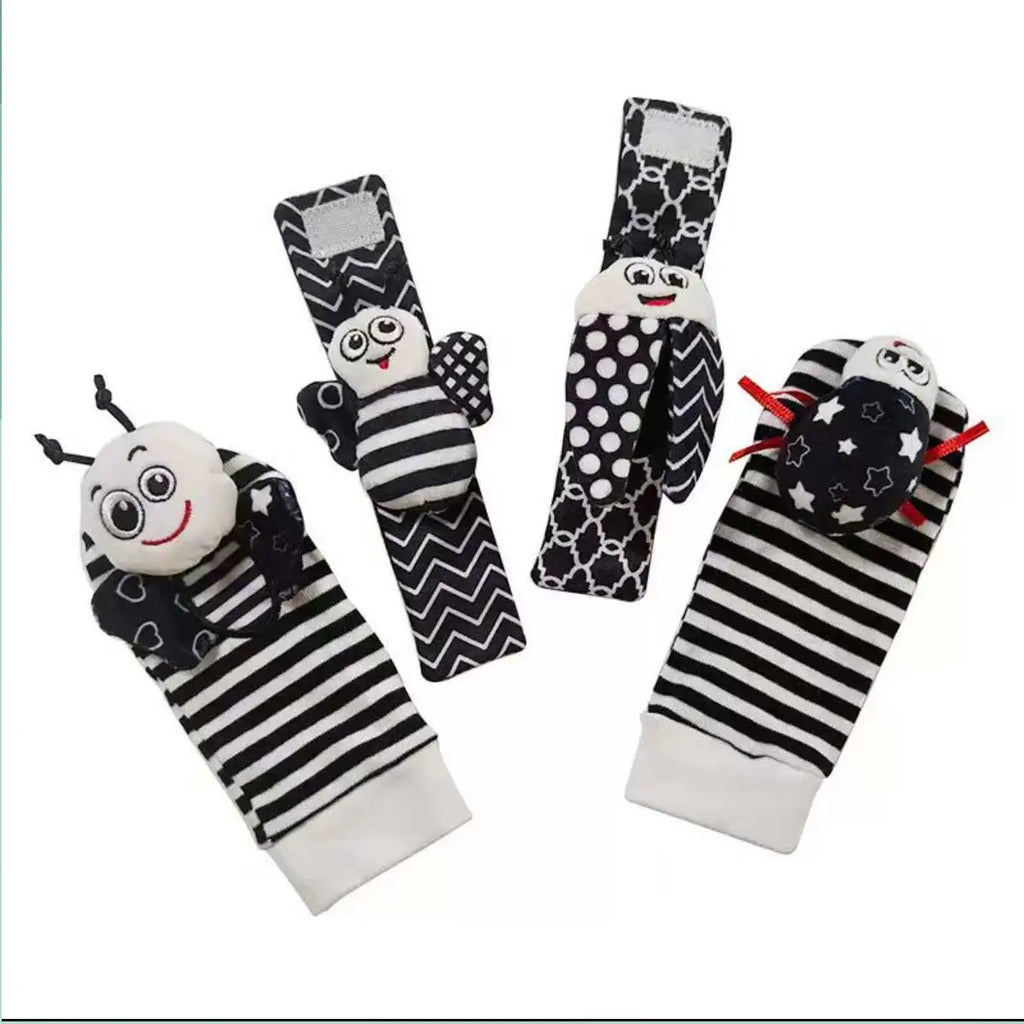 Little Paws™ Baby Rattle & Foot Finder Set – 4-Piece Soft Animal Toys for Newborns & Infants