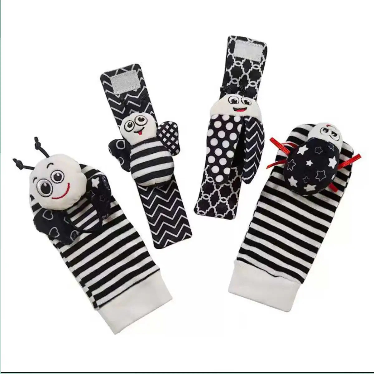 Little Paws™ Baby Rattle & Foot Finder Set – 4-Piece Soft Animal Toys for Newborns & Infants