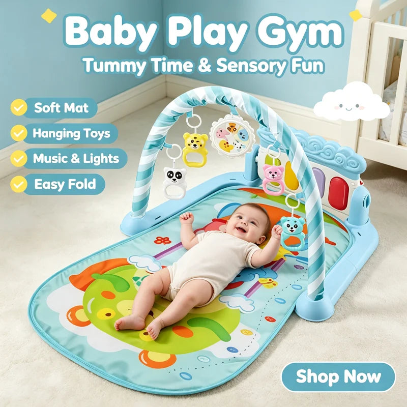 LittleNest™ 3-in-1 Baby Activity Gym – Foldable Sensory Playmat with Hanging Toys, Music & Lights