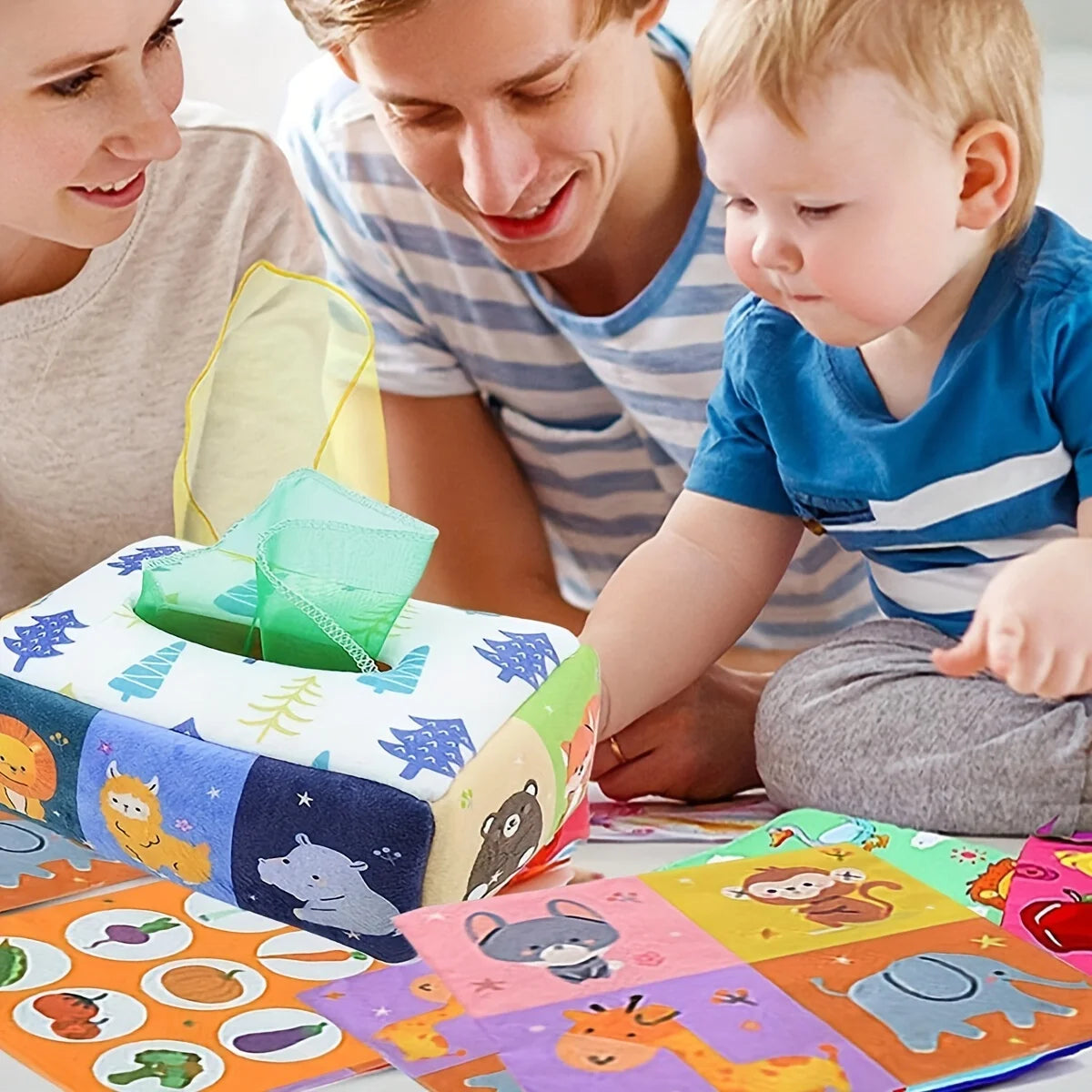 Montessori Sensory Tissue Box Toy — Baby Development Toy for Infants 0–18 Months