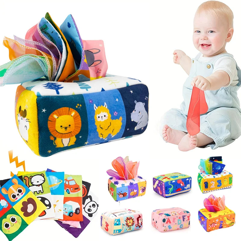 Montessori Sensory Tissue Box Toy — Baby Development Toy for Infants 0–18 Months