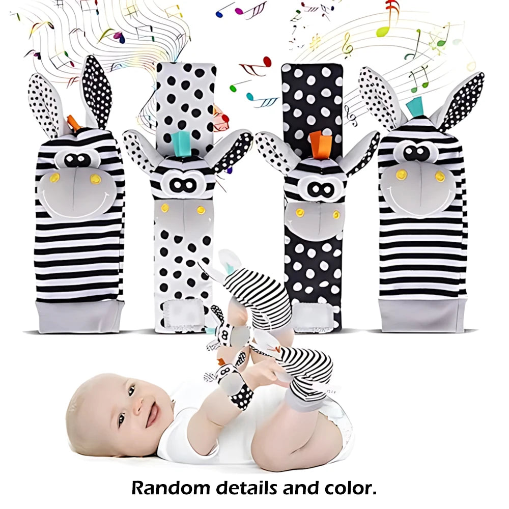 Little Paws™ Baby Rattle & Foot Finder Set – 4-Piece Soft Animal Toys for Newborns & Infants