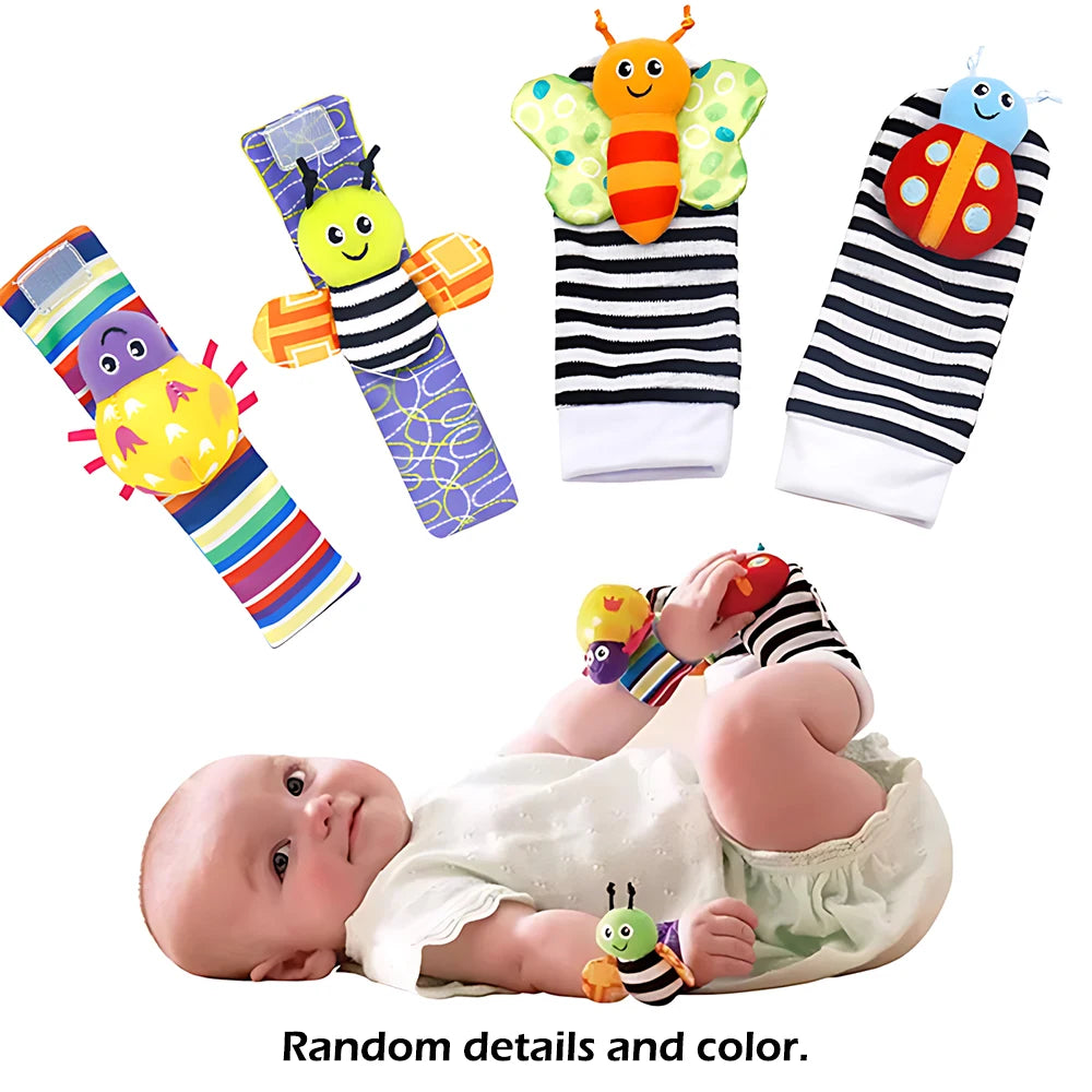 Little Paws™ Baby Rattle & Foot Finder Set – 4-Piece Soft Animal Toys for Newborns & Infants