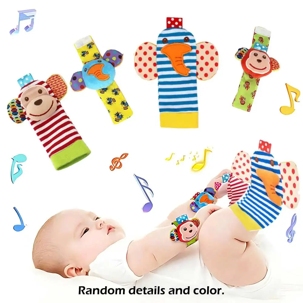 Little Paws™ Baby Rattle & Foot Finder Set – 4-Piece Soft Animal Toys for Newborns & Infants