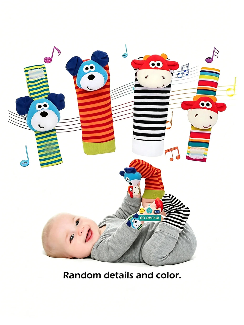 Little Paws™ Baby Rattle & Foot Finder Set – 4-Piece Soft Animal Toys for Newborns & Infants
