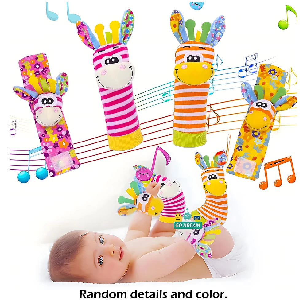 Little Paws™ Baby Rattle & Foot Finder Set – 4-Piece Soft Animal Toys for Newborns & Infants