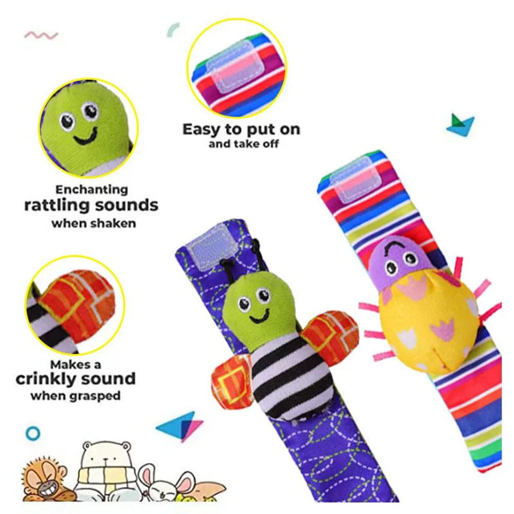 Little Paws™ Baby Rattle & Foot Finder Set – 4-Piece Soft Animal Toys for Newborns & Infants