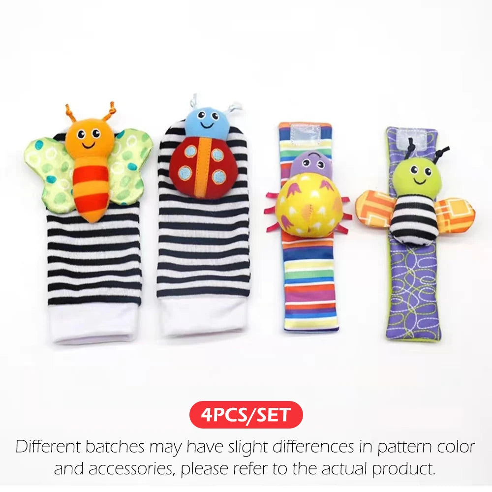 Little Paws™ Baby Rattle & Foot Finder Set – 4-Piece Soft Animal Toys for Newborns & Infants