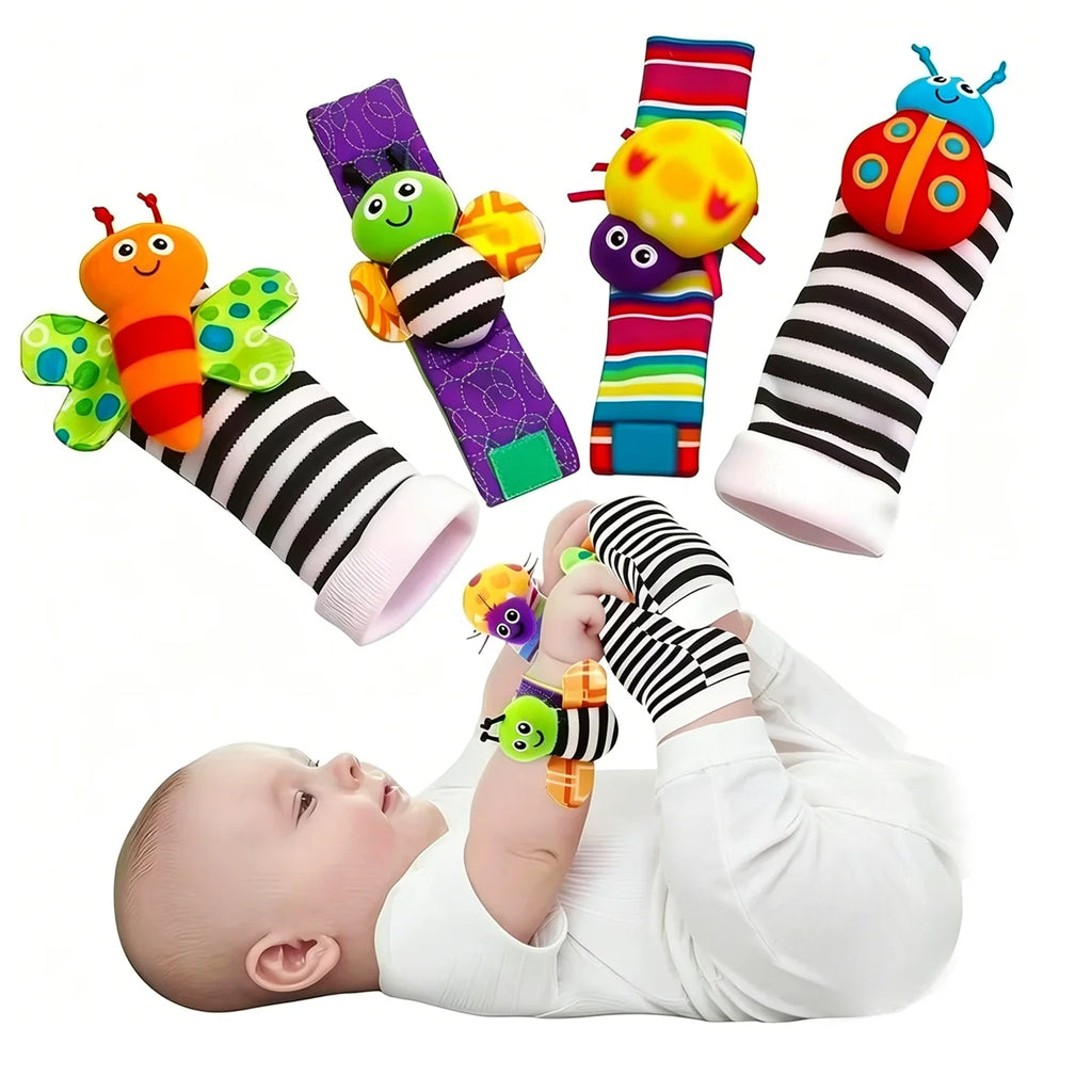 Little Paws™ Baby Rattle & Foot Finder Set – 4-Piece Soft Animal Toys for Newborns & Infants