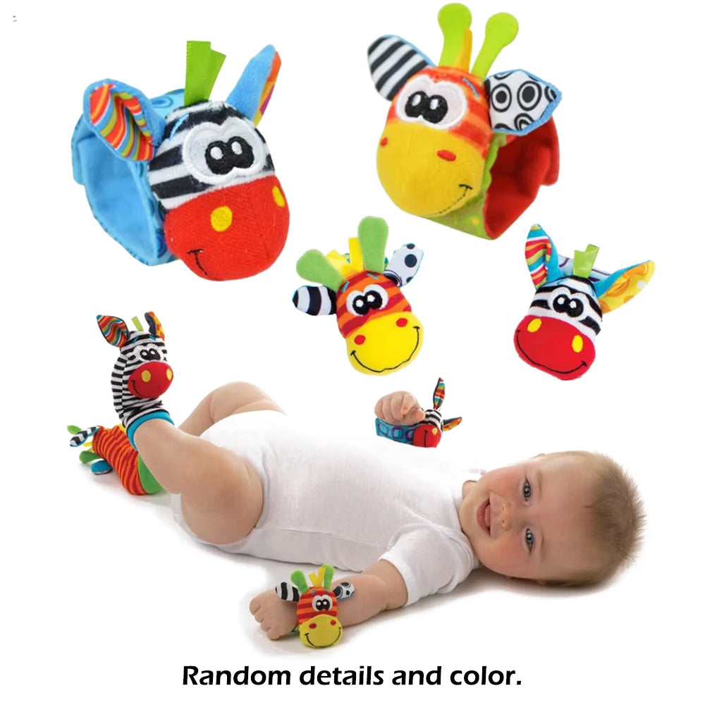 Little Paws™ Baby Rattle & Foot Finder Set – 4-Piece Soft Animal Toys for Newborns & Infants