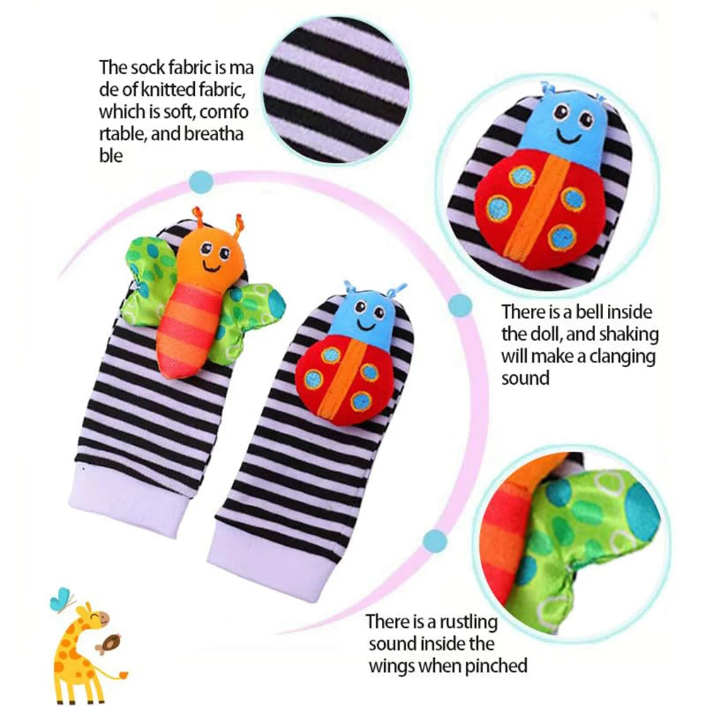 Little Paws™ Baby Rattle & Foot Finder Set – 4-Piece Soft Animal Toys for Newborns & Infants