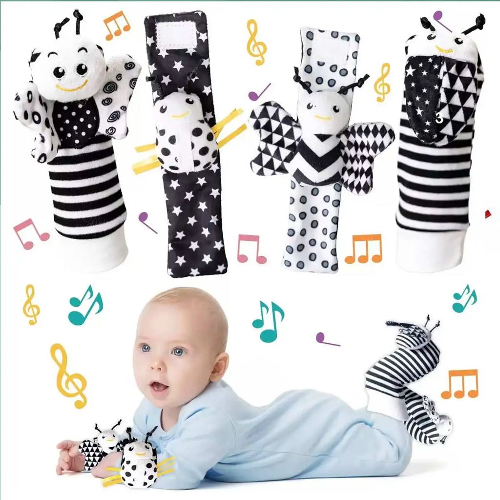 Little Paws™ Baby Rattle & Foot Finder Set – 4-Piece Soft Animal Toys for Newborns & Infants